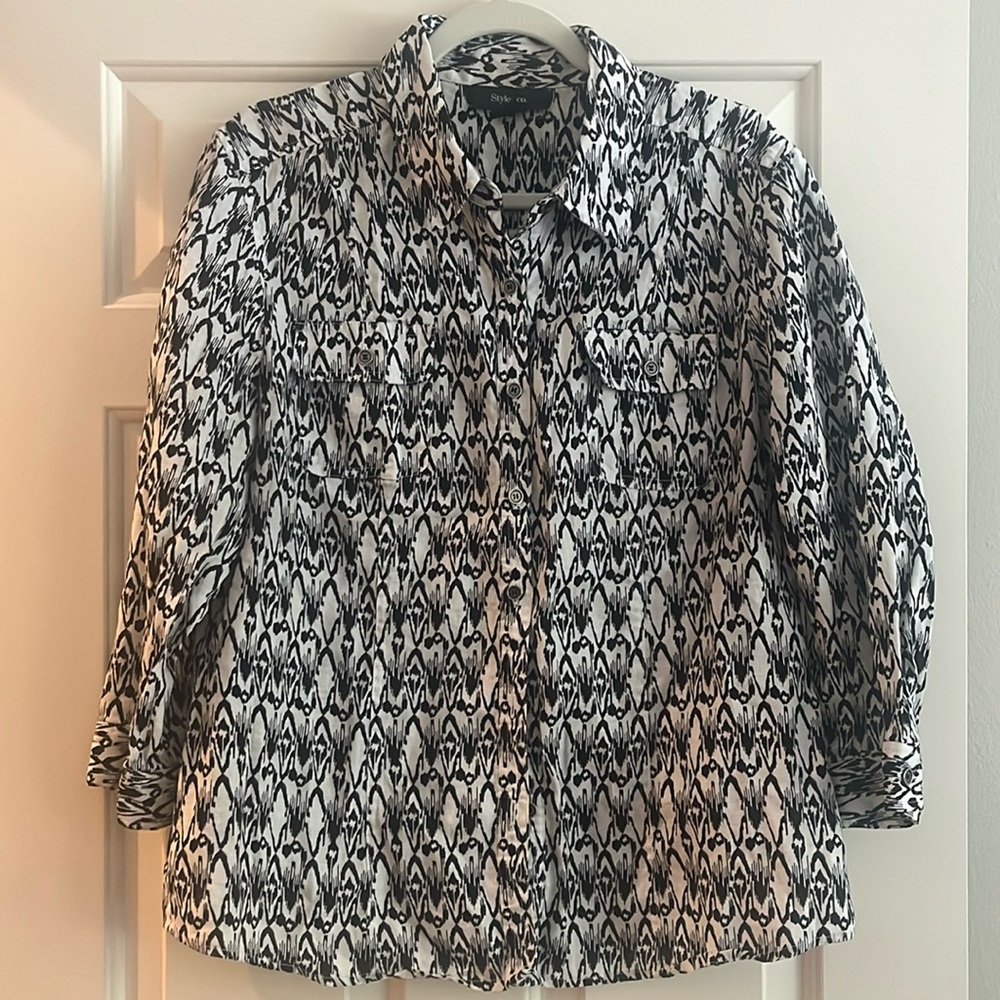 Style & Co Button Down Blouse 3/4 sleeve